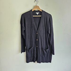 J. Jill Long Cotton Blend Cardigan Sweater Black Size M EUC